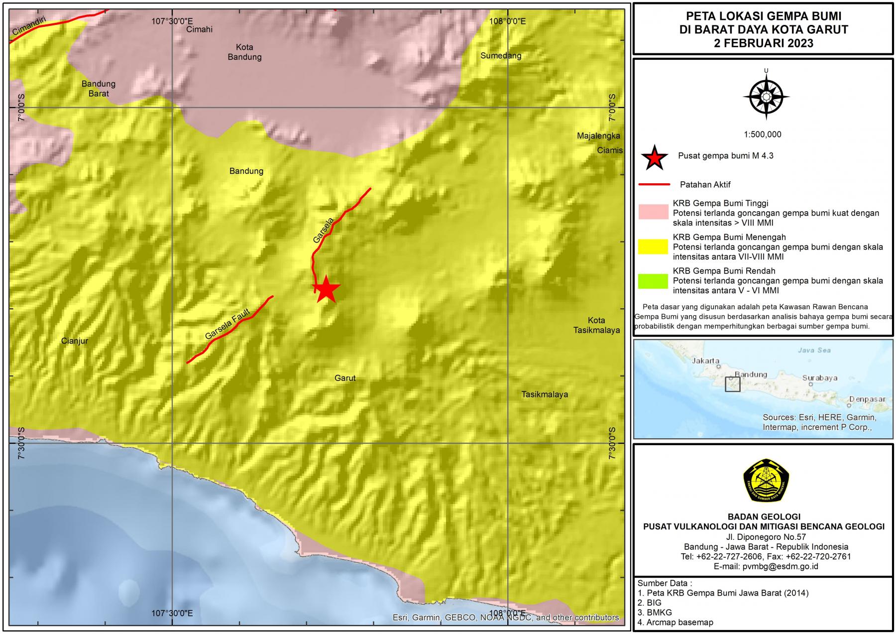 Peta Lokasi Gempa Bumi Garut, Sumber PVMBG